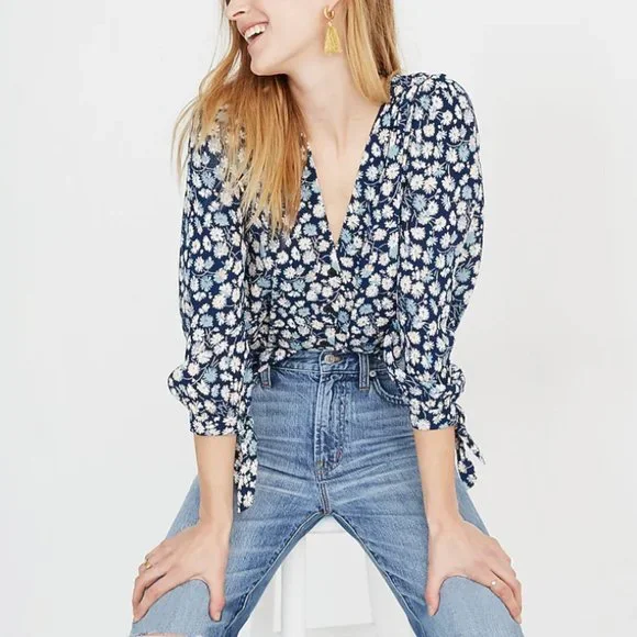 Tie-Sleeve Button-Down Top in French Floral - Picture 2 of 10